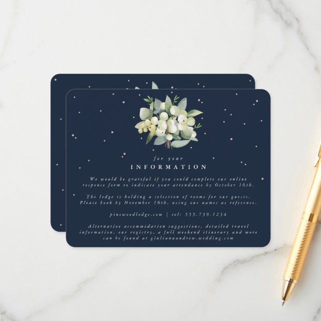 Carte D'accompagnement Snowberry+Eucalyptus Bouquet Info Mariage (Devant/Arrière en situation)