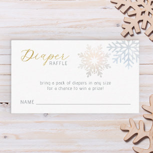 Carte D'accompagnement Snowflake Winter Baby Diaper Raffle - Blue & Gold