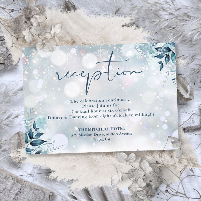 Carte D'accompagnement Snowflakes Rustique Floral Mariage Réception (Winter Snowflakes Rustic Floral Wedding Reception Enclosure Card)