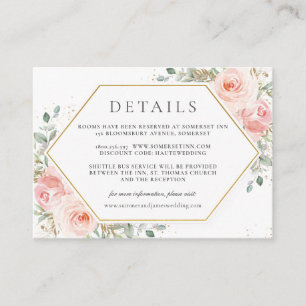 Carte D'accompagnement Soft Blush Rose Floral Gold Détails du Mariage