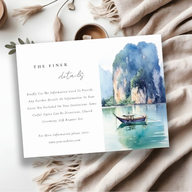 Carte D'accompagnement Soft Coastal Thailand Seascape Détails du Mariage (Créateur téléchargé)