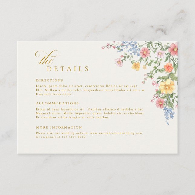 Carte D'accompagnement Soft Pastel Ornate Spring Gold Wedding Details (Devant)