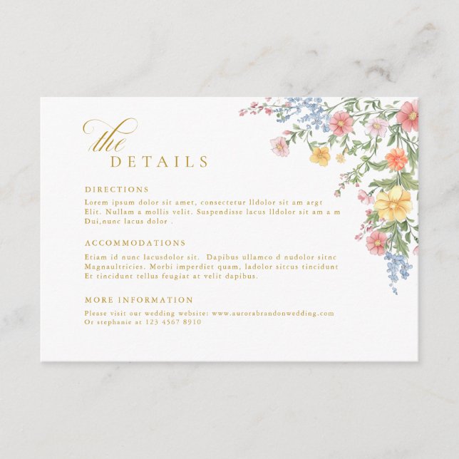 Carte D'accompagnement Soft Pastel Ornate Spring Gold Wedding Details (Devant)