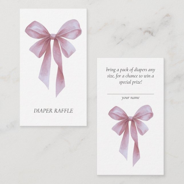 Carte D'accompagnement Soft Pink Bow Girl Baby Shower Diaper Raffle (Devant / Derrière)