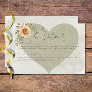 Carte D'accompagnement Soft Sunflowers Boho Heart Détails du Mariage