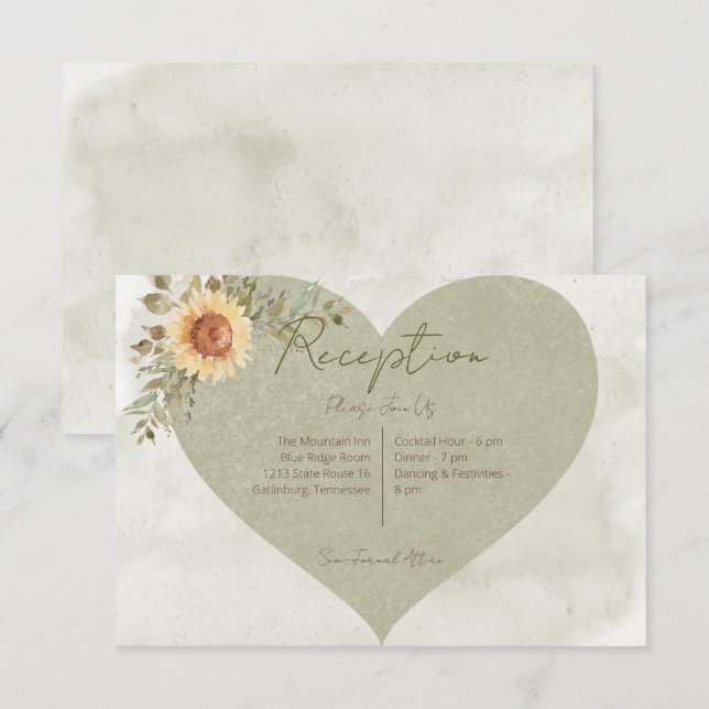 Carte D'accompagnement Soft Sunflowers Boho Heart Wedding Réception (Devant / Derrière)