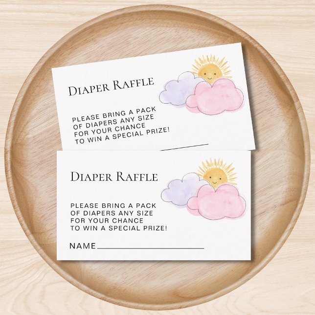 Carte D'accompagnement Soleil et nuages Diaper Raffle Baby Girl's Shower (Créateur téléchargé)