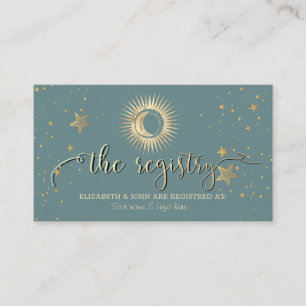 Carte D'accompagnement Soleil Or Céleste Et Étoiles Lune Mint Vert