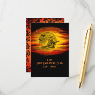 Carte D'accompagnement Sorcière volante avec chat noir, nuit d'Halloween