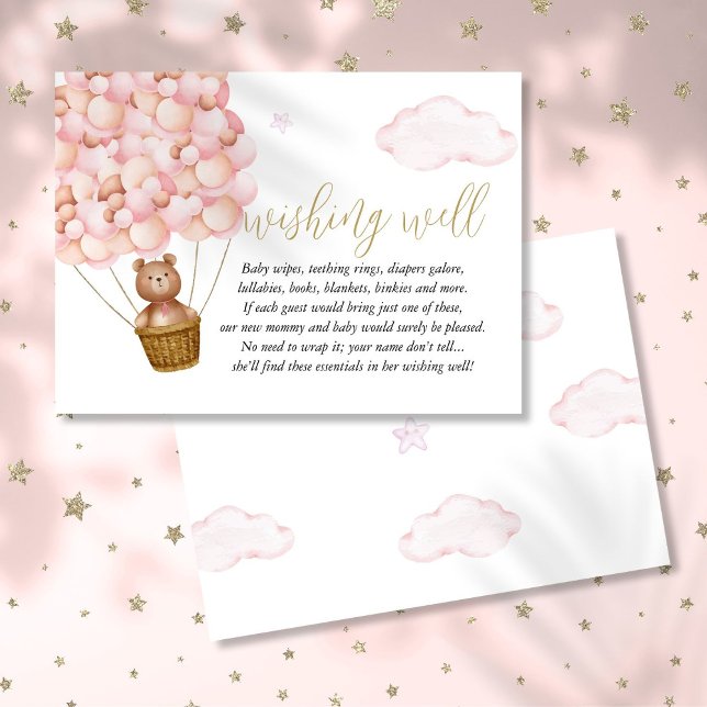 Carte D'accompagnement Souhaitez Bien Teddy Ours rose Fille Baby shower (Wishing Well Teddy Bear Pink Girl Baby Shower Enclosure Card)
