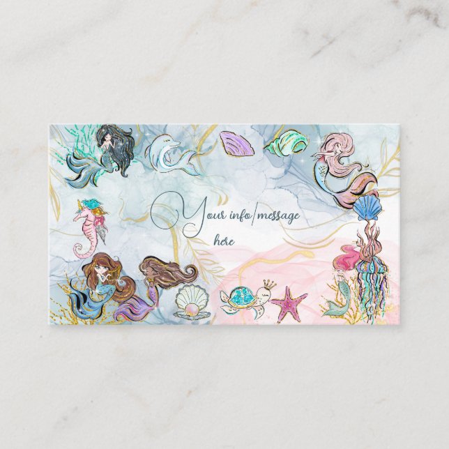 Carte D'accompagnement Sous la mer Sirènes anniversaire de enfant (Devant)