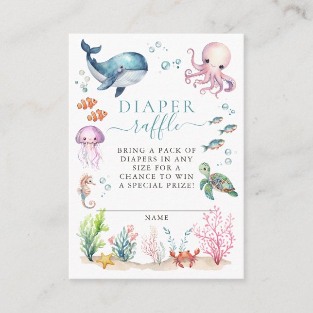 Carte D'accompagnement Sous le Baby shower Sea Animals Déchets Raffle (Devant)