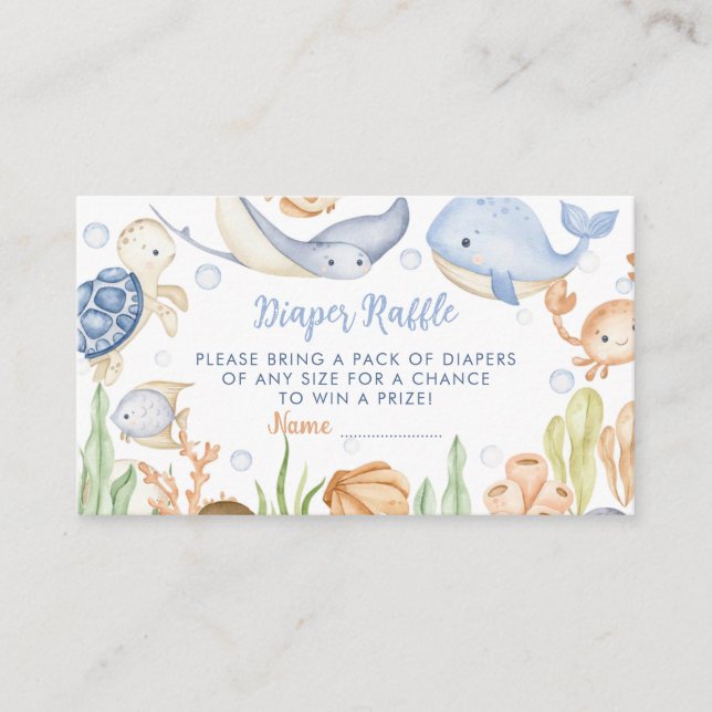 Carte D'accompagnement Sous le Baby shower Sea Animals Déchets Raffle (Devant)