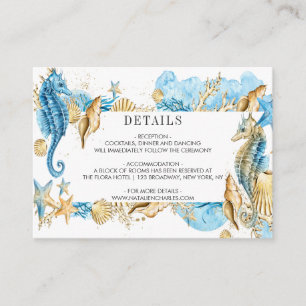 Carte D'accompagnement Sous les détails bleus de mariage d'été d'or de