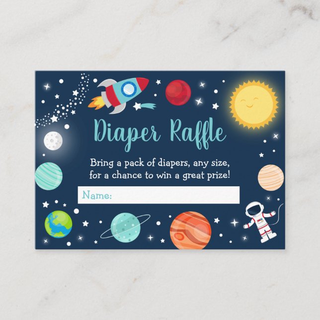 Carte D'accompagnement Space Rocket Ship Planètes Baby Diaper Raffle (Devant)