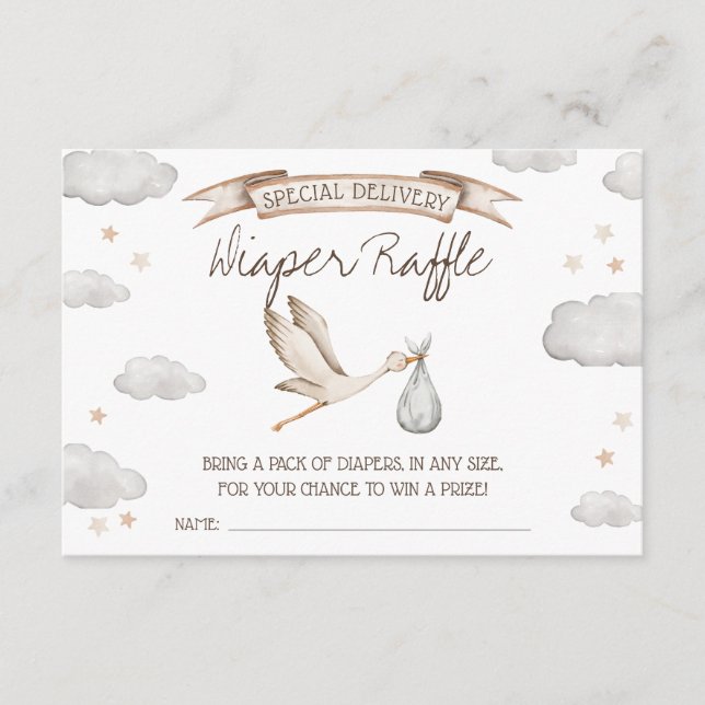 Carte D'accompagnement Special Delivery! Brown & Tan Stork Diaper Raffle (Devant)