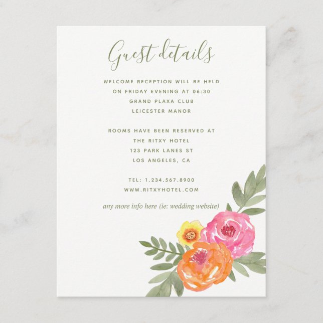 Carte D'accompagnement Spring Wedding watercolor flowers Détails de l'inv (Devant)