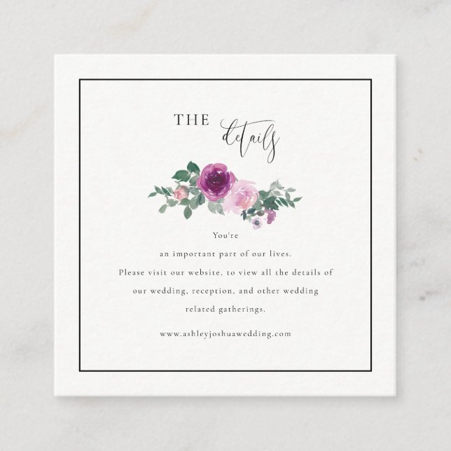 Carte D'accompagnement Square Magenta Pink Floral Ivory Details (Devant)