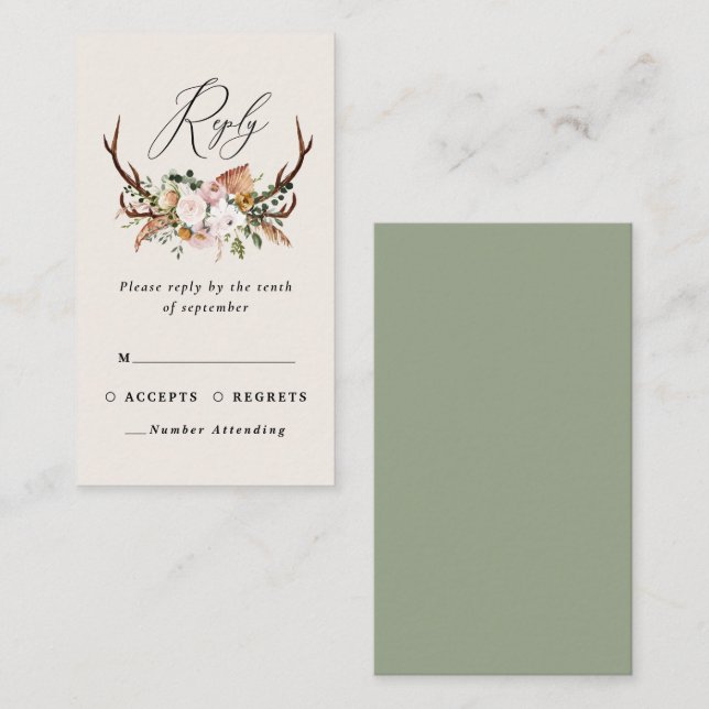 Carte D'accompagnement Stade sauge vert floral élégant budget de mariage (Devant / Derrière)