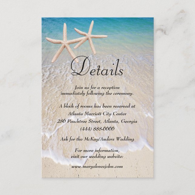 Carte D'accompagnement Starfish Beach Détails du mariage (Devant)