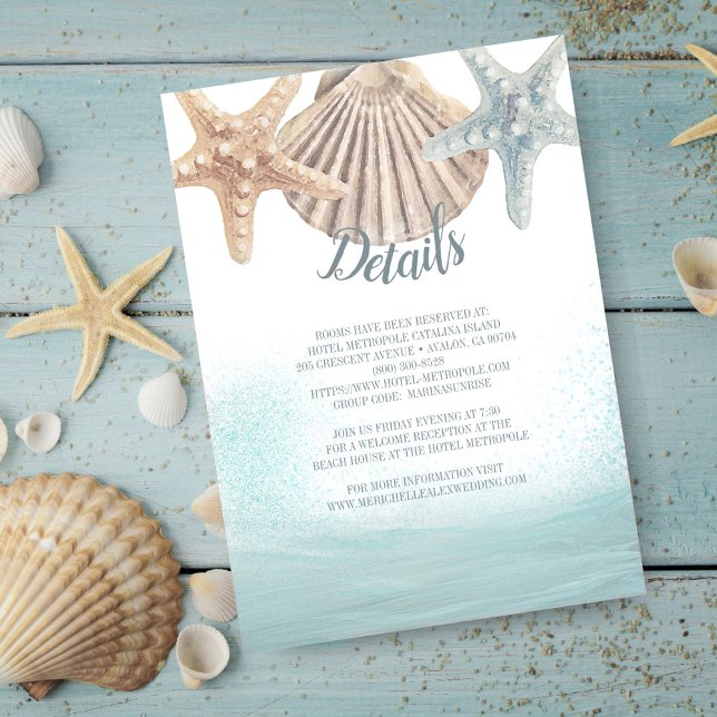 Carte D'accompagnement Starfish Seashells Beach Wedding Détails du client (Créateur téléchargé)