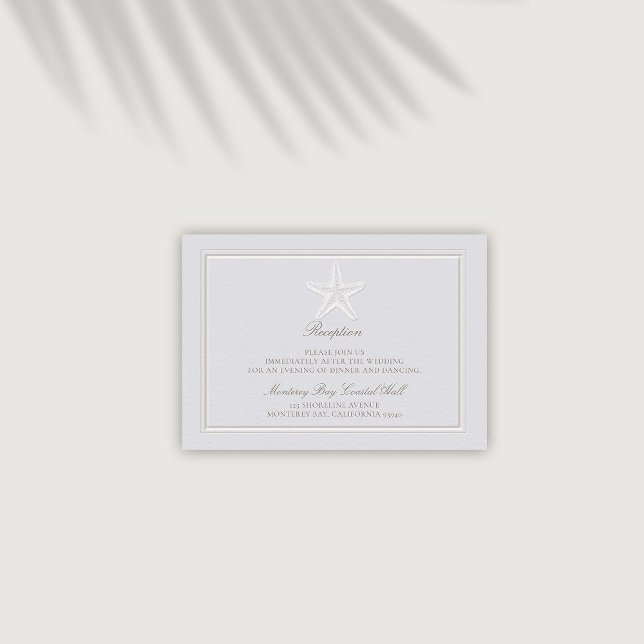 Carte D'accompagnement Starfish Thème Côtier Classique Mariage (coastal wedding reception details card modern classic formal traditional frame faux emboss starfish)