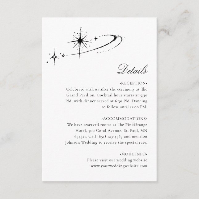 Carte D'accompagnement Starry Minimalist Celestial Wedding Details (Devant)