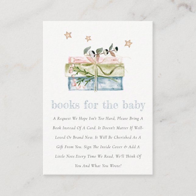 Carte D'accompagnement Stars Blue Blush Green Livres pour le Baby shower (Devant)