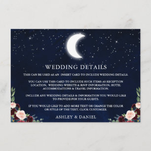 Carte D'accompagnement Stars de lune céleste Détails du Mariage floral