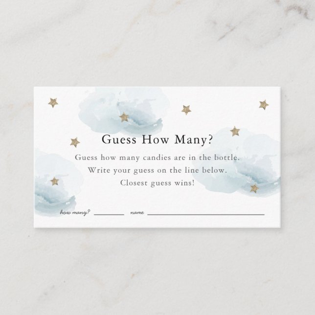 Carte D'accompagnement Stars Nuages Devinez Combien De Baby showers Bleus (Devant)