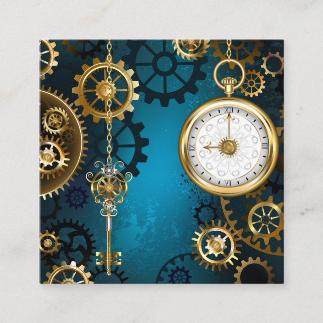 Carte D'accompagnement Steampunk Arrière - plan turquoise avec Gears (Devant)