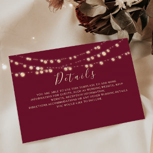 Carte D'accompagnement String Lights Elegant Bourgogne Détails du Mariage