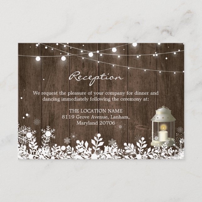 Carte D'accompagnement String Lights Winter Wedding Réception Détails (Devant)