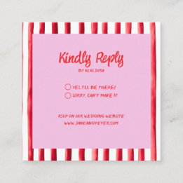 Carte D'accompagnement Striped Pink & Red Handwriting Wedding