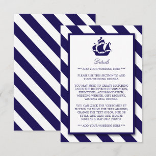 Carte D'accompagnement Stripes nautiques et Marine Blue Ship Mariage Déta