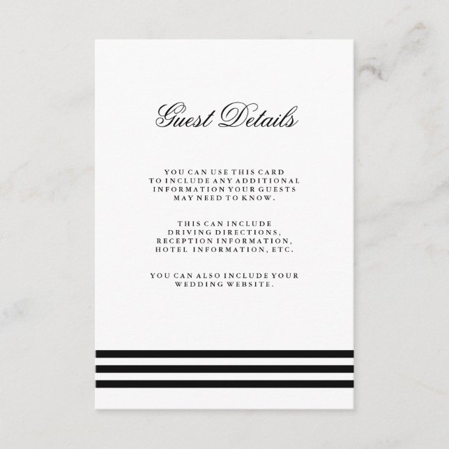Carte D'accompagnement Stripes Sophistiquées Noir Mariage Détails de l'in (Devant)