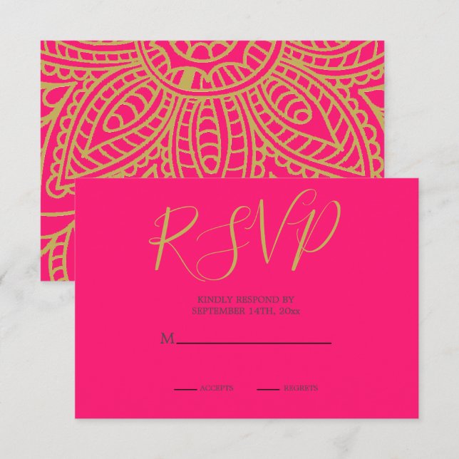 Carte D'accompagnement Style indien Rose or couleur Mariage moderne RSVP (Devant / Derrière)