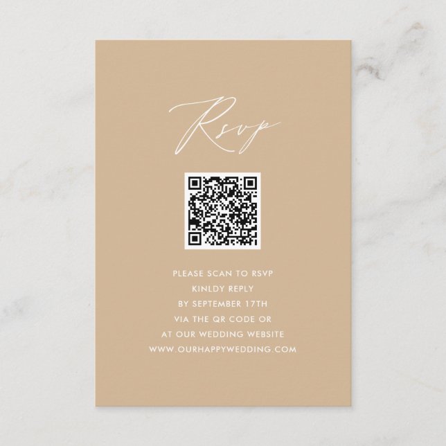 Carte D'accompagnement Style moderne Beige Élégant Script Simple QR Weddi (Devant)