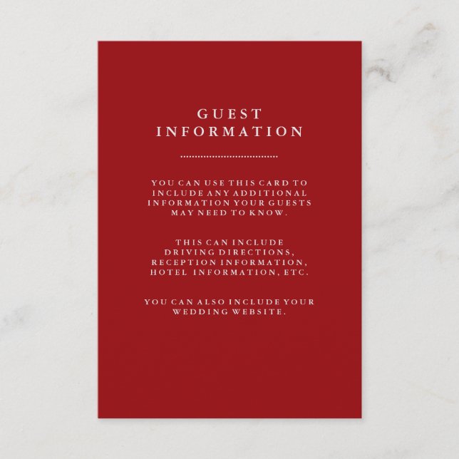 Carte D'accompagnement Style Red Holiday Mariage Informations clients (Devant)