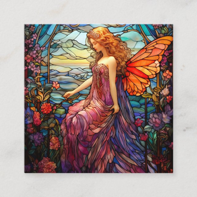 Carte D'accompagnement Style Tiffany Vitrail Verre magique Fée (Devant)