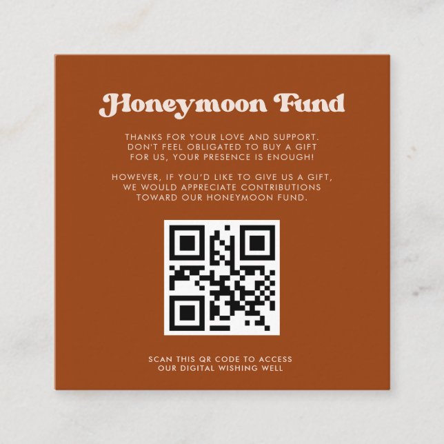 Carte D'accompagnement Stylish retro Burnt Orange Honeymoon fund Code QR (Devant)