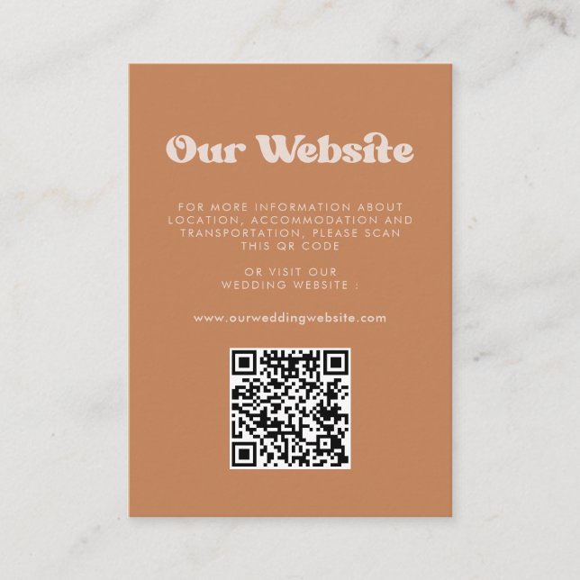 Carte D'accompagnement Stylish rétro sucre Brown QR code site du mariage (Devant)