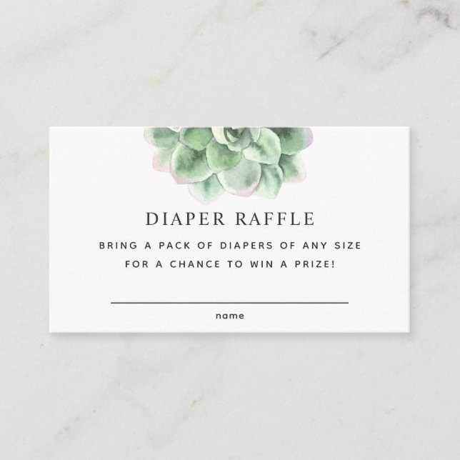 Carte D'accompagnement Succulent floral. Billet baby shower Diaper Raffle (Devant)