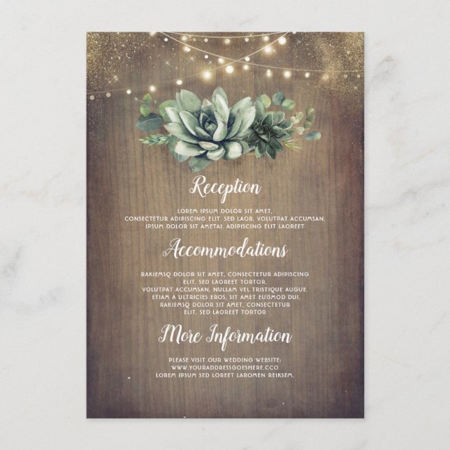 Carte D'accompagnement Succulents rustiques Informations sur les Mariages (Devant)