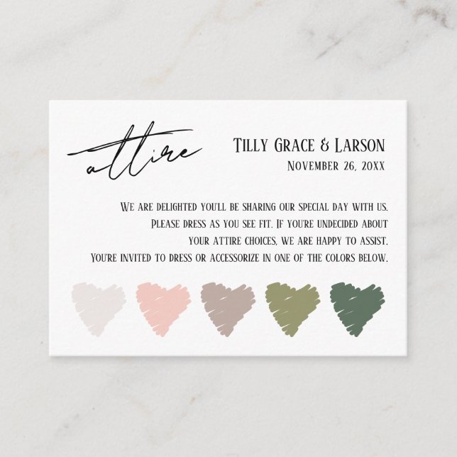 Carte D'accompagnement Suggestions de palette de couleurs mariage Attire (Devant)