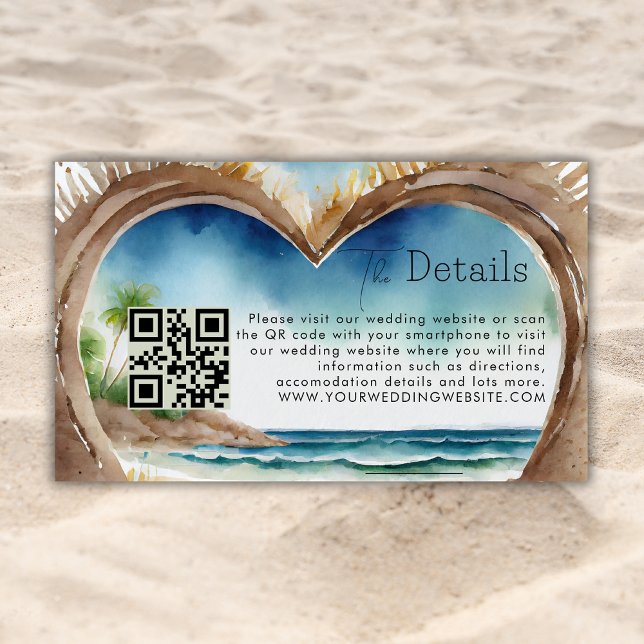 Carte D'accompagnement Summer Ocean Beach Wedding QR Code Détails (Créateur téléchargé)