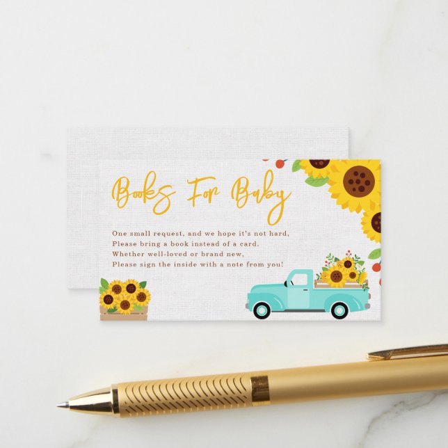 Carte D'accompagnement Sunflower Baby shower Camion Livres d'automne pour (Devant/Arrière en situation)