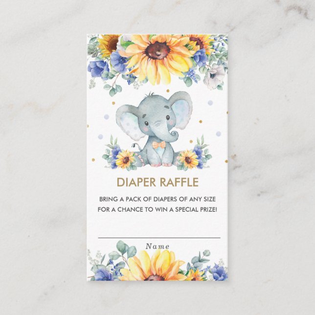 Carte D'accompagnement Sunflower Blue Floral Elephant Boy Diaper Raffle (Devant)