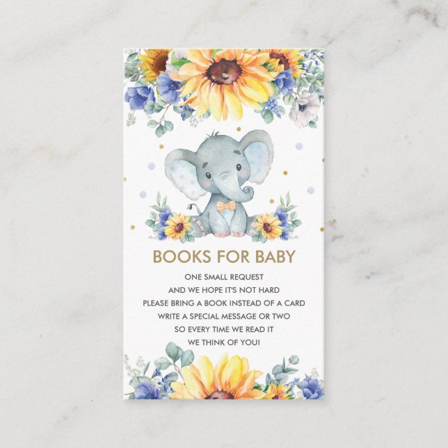 Carte D'accompagnement Sunflower Blue Floral Elephant Boy Livres pour béb (Devant)