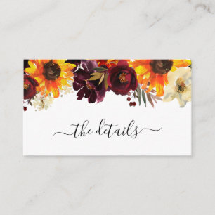 Carte D'accompagnement Sunflower Bourgogne Rose Floral Détails Mariage